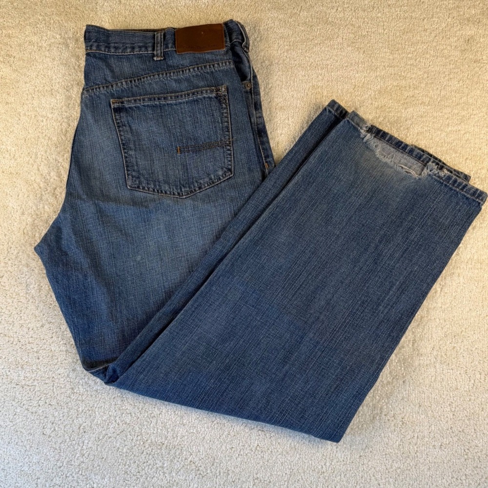 VTG Calvin Klein Men's Baggy Jeans SZ40 Denim Blue Cotton Regular Fit Distressed